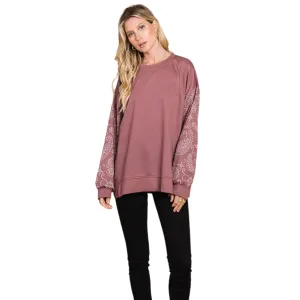 French Terry Printed Sleeve Top