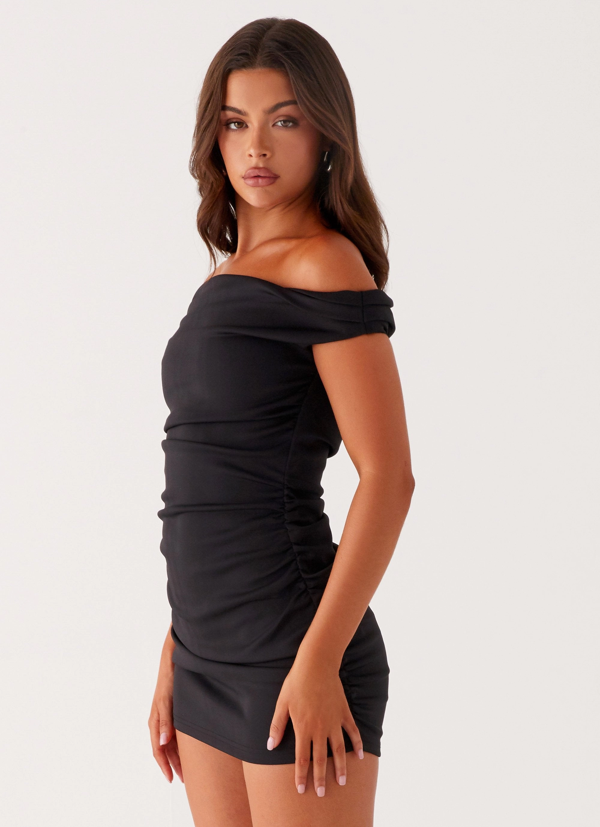 Morgan Off Shoulder Mini Dress - Black Lunch Date Flowy Layers