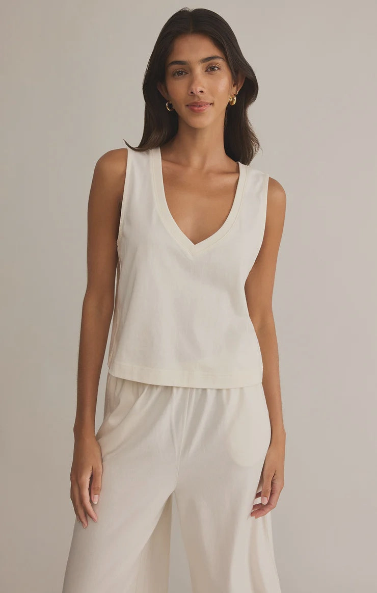 Adjustable Cuff System Sloane V-Neck Tank - Sea Salt (FINAL SALE)