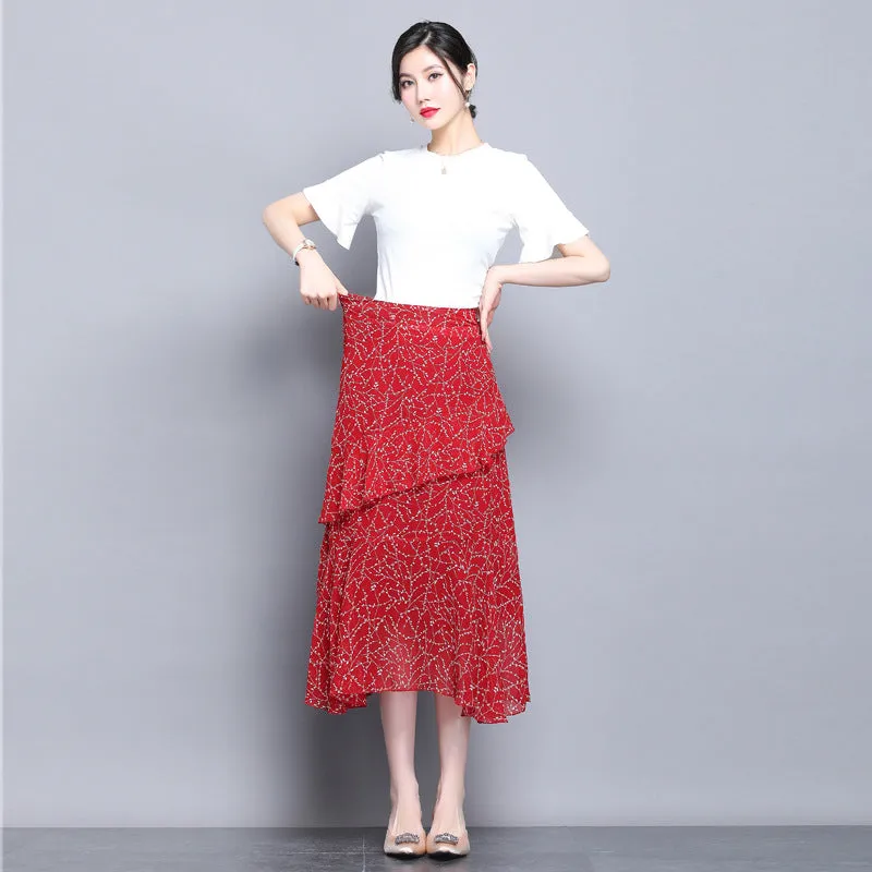 Fresh Looking Skirt Women Summer Trendy Dress Niche Hip Flattering A-Line Chiffon Floral Skirt