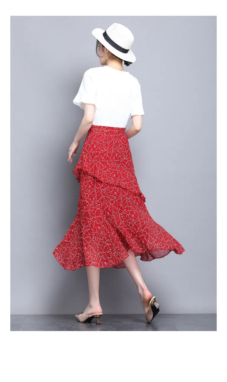 Fresh Looking Skirt Women Summer Trendy Dress Niche Hip Flattering A-Line Chiffon Floral Skirt