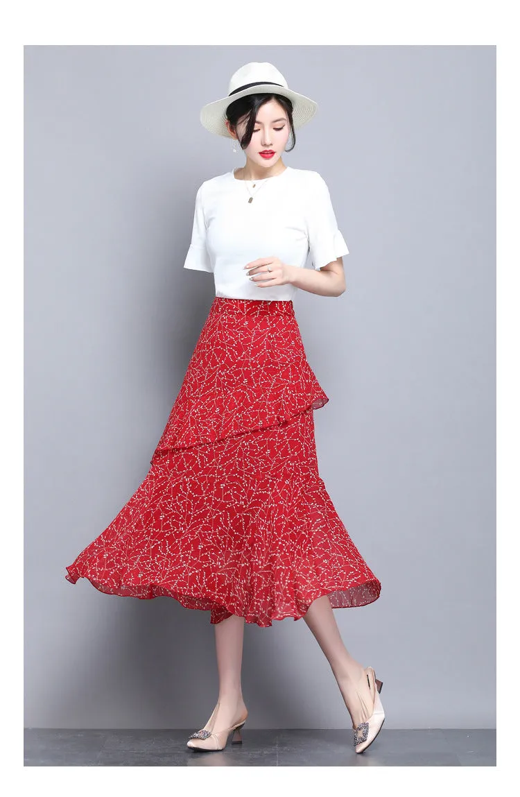 Fresh Looking Skirt Women Summer Trendy Dress Niche Hip Flattering A-Line Chiffon Floral Skirt
