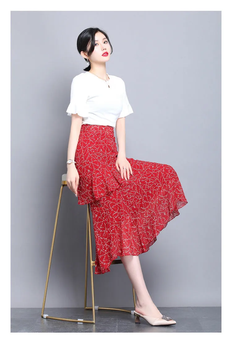 Fresh Looking Skirt Women Summer Trendy Dress Niche Hip Flattering A-Line Chiffon Floral Skirt