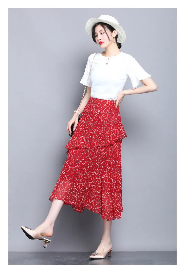 Fresh Looking Skirt Women Summer Trendy Dress Niche Hip Flattering A-Line Chiffon Floral Skirt