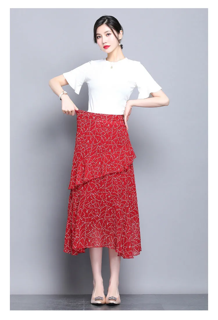 Fresh Looking Skirt Women Summer Trendy Dress Niche Hip Flattering A-Line Chiffon Floral Skirt