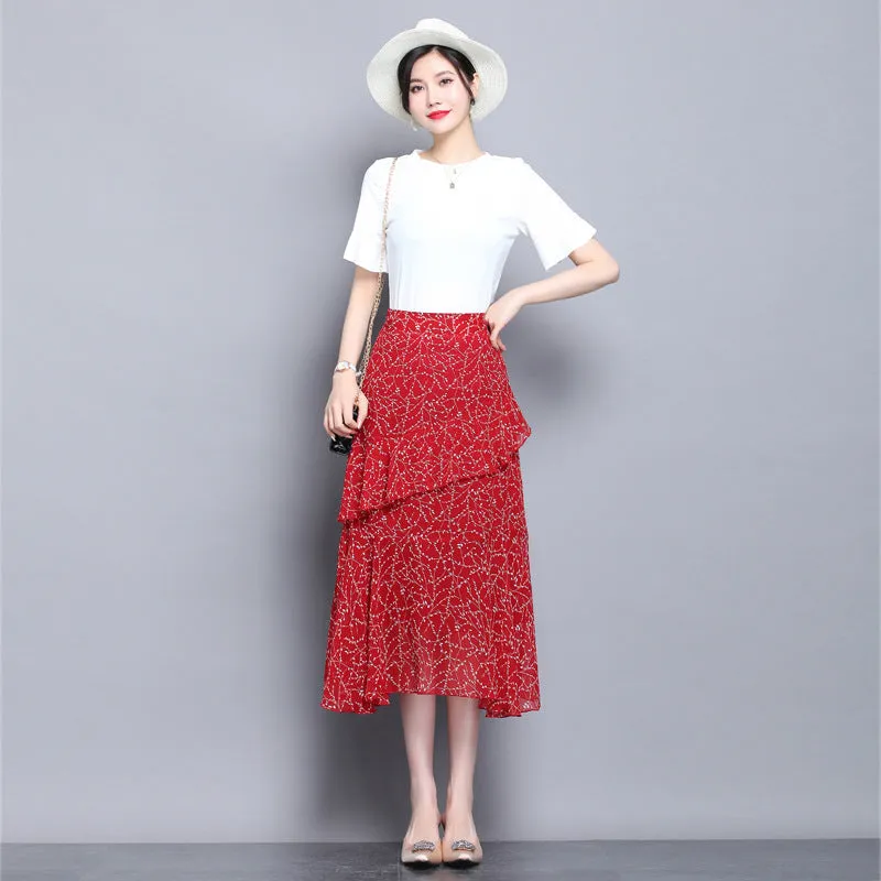 Fresh Looking Skirt Women Summer Trendy Dress Niche Hip Flattering A-Line Chiffon Floral Skirt