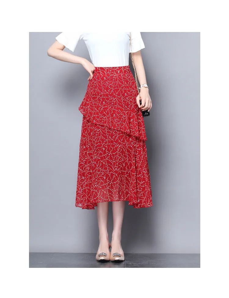 Fresh Looking Skirt Women Summer Trendy Dress Niche Hip Flattering A-Line Chiffon Floral Skirt