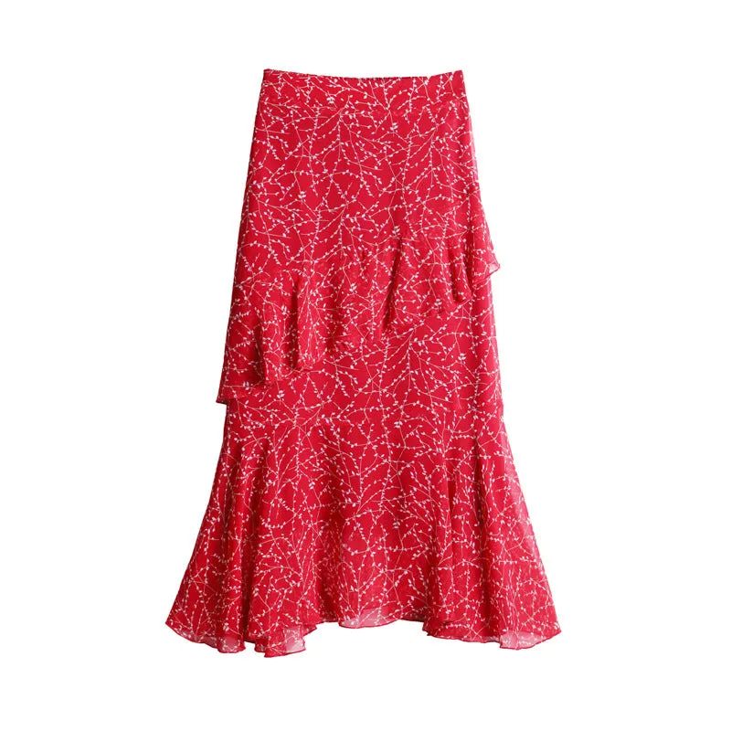 Fresh Looking Skirt Women Summer Trendy Dress Niche Hip Flattering A-Line Chiffon Floral Skirt