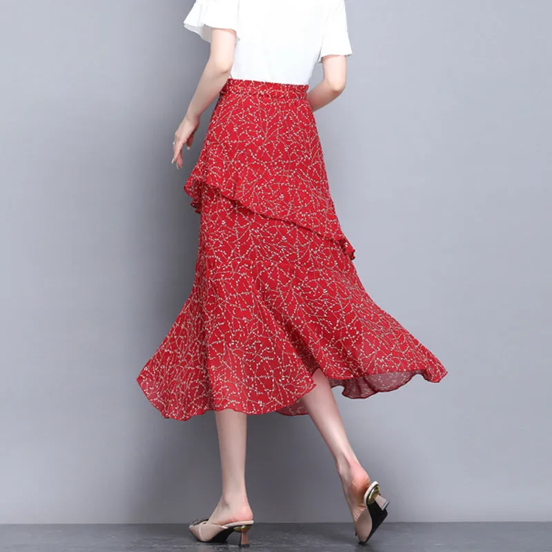 Fresh Looking Skirt Women Summer Trendy Dress Niche Hip Flattering A-Line Chiffon Floral Skirt