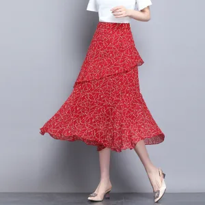 Fresh Looking Skirt Women Summer Trendy Dress Niche Hip Flattering A-Line Chiffon Floral Skirt