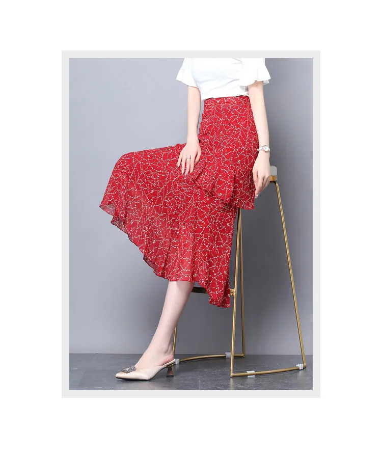 Fresh Looking Skirt Women Summer Trendy Dress Niche Hip Flattering A-Line Chiffon Floral Skirt