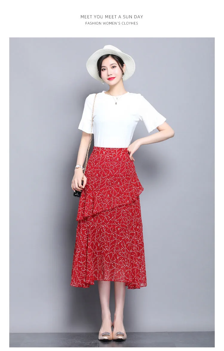Fresh Looking Skirt Women Summer Trendy Dress Niche Hip Flattering A-Line Chiffon Floral Skirt
