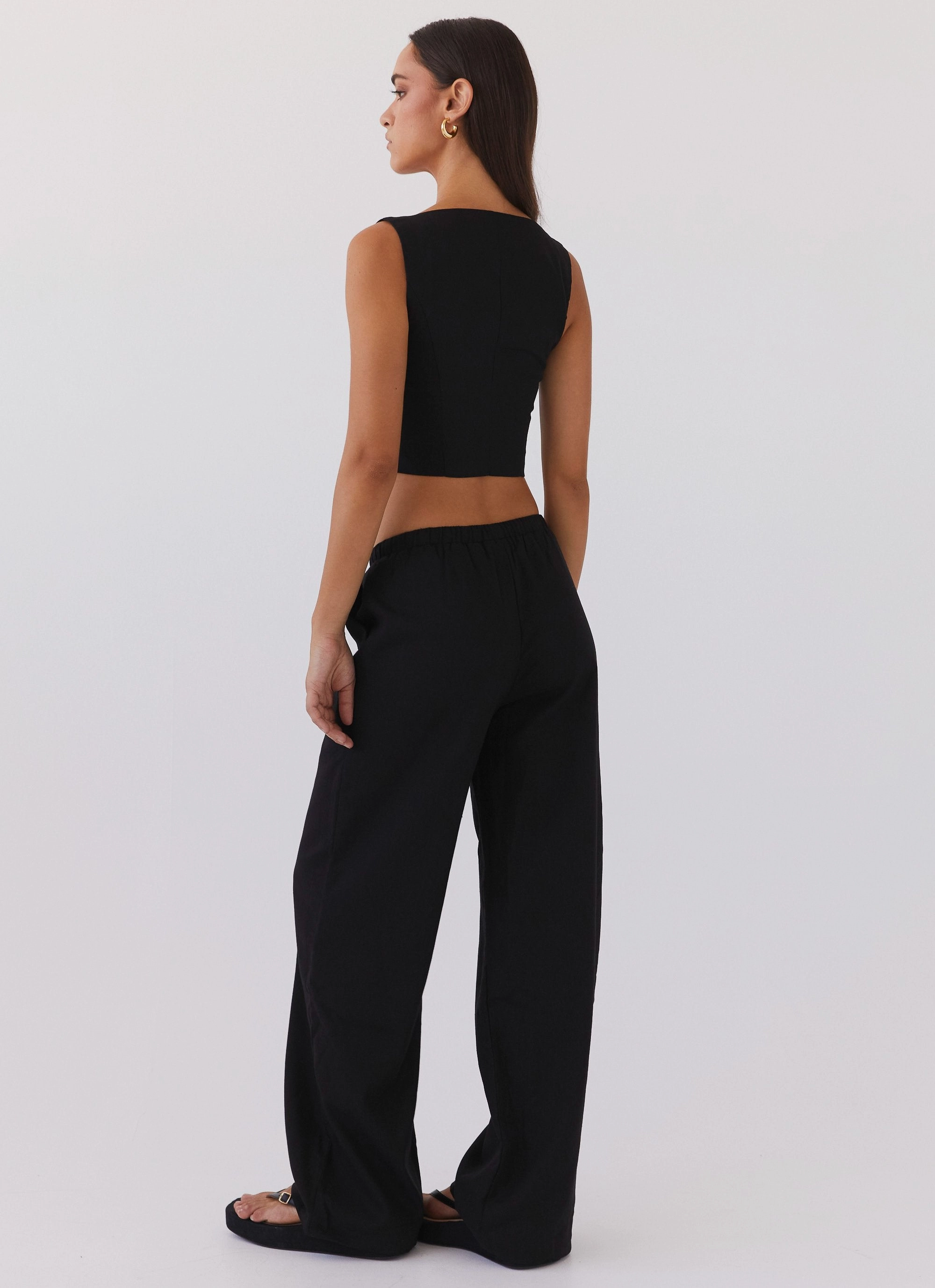 Slim Tailored Fresh Face Linen Pants - Black