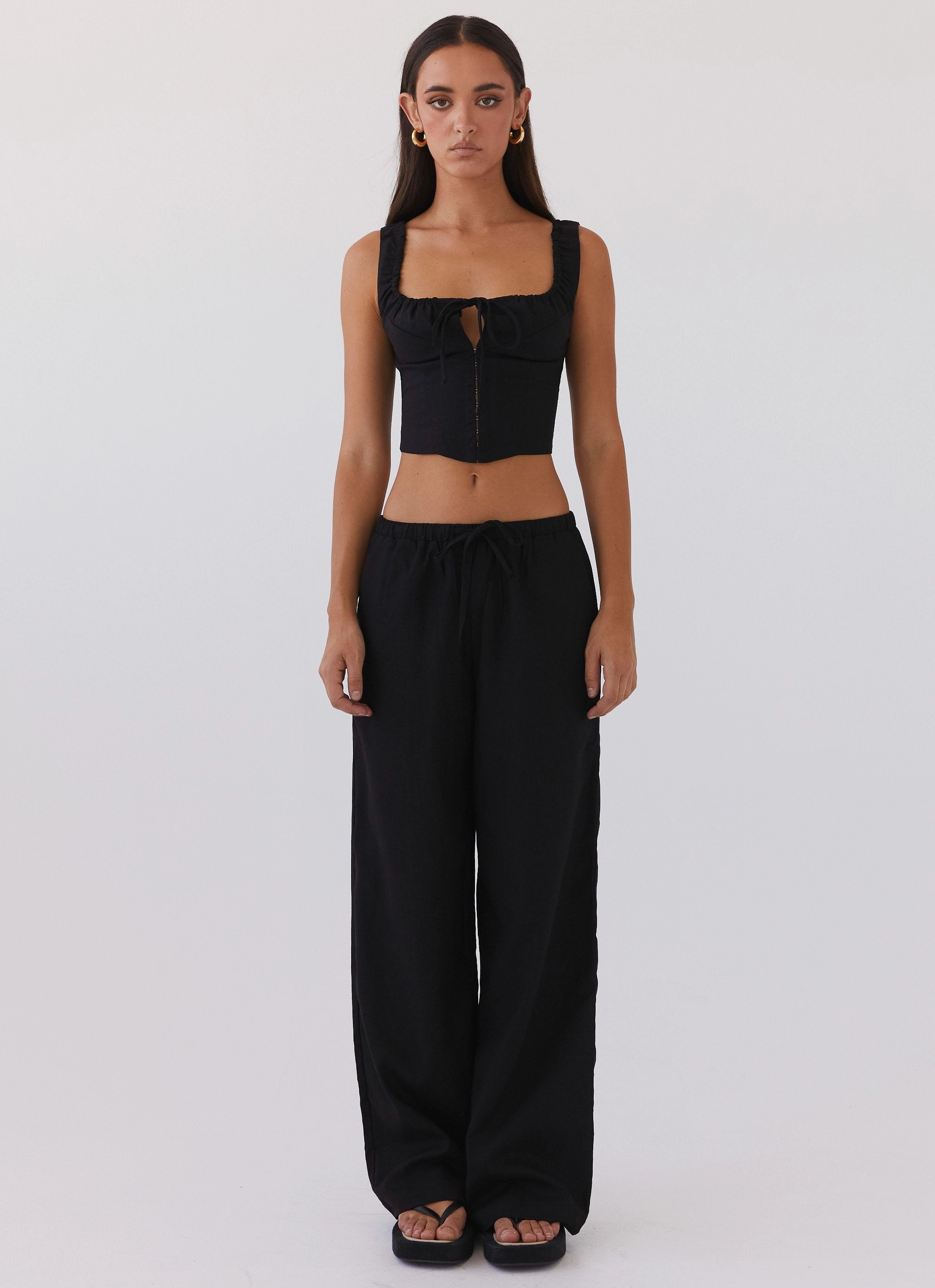 Fresh Face Linen Pants - Black Durable zipper pull