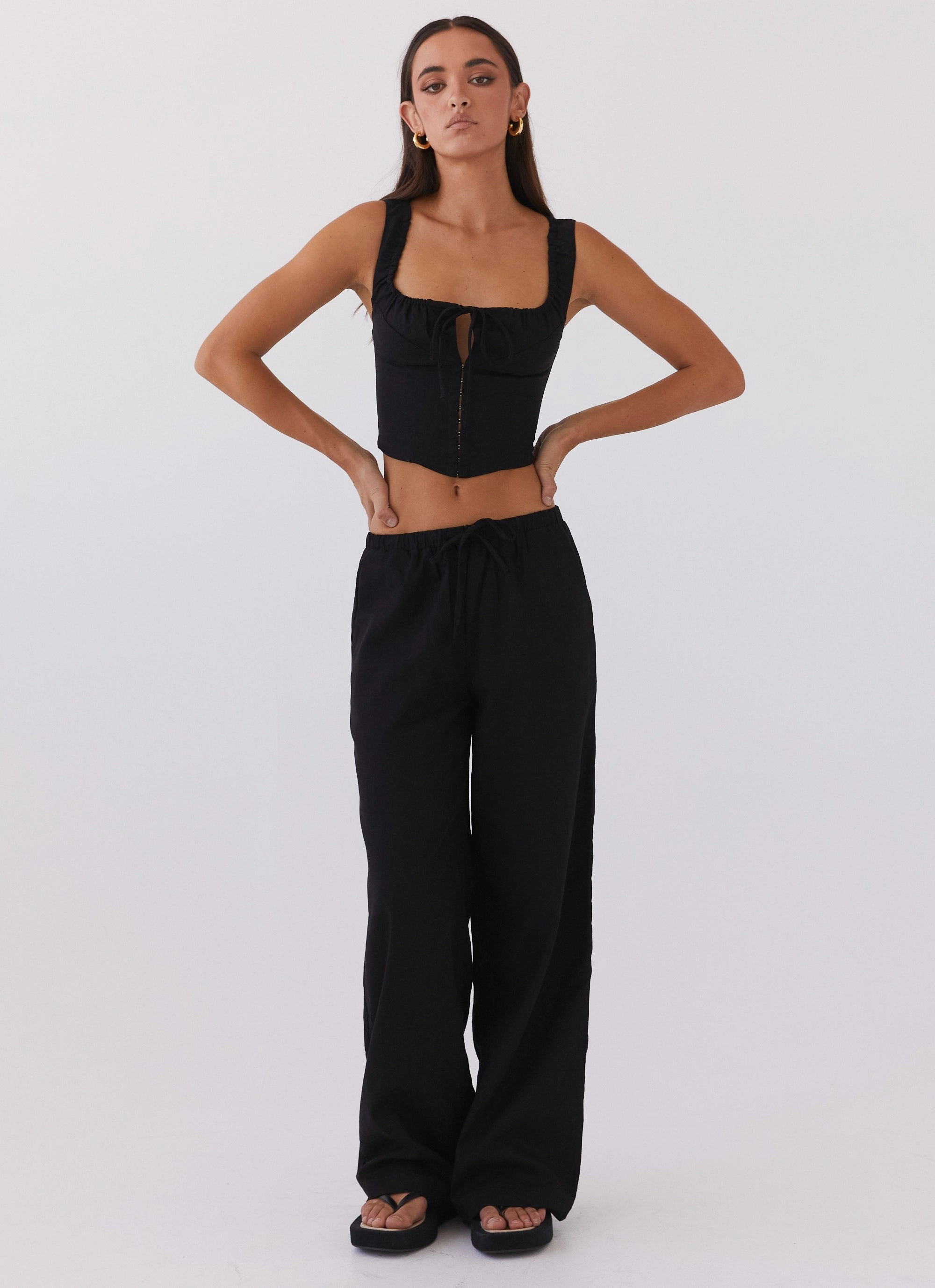 Fresh Face Linen Pants - Black Reinforced Hems