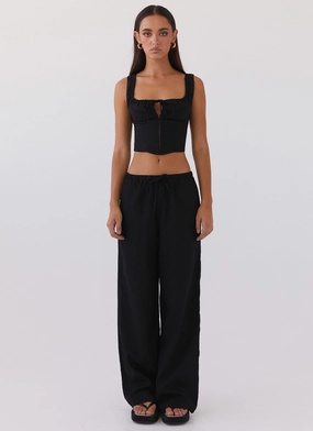 Fresh Face Linen Pants - Black Durable zipper pull