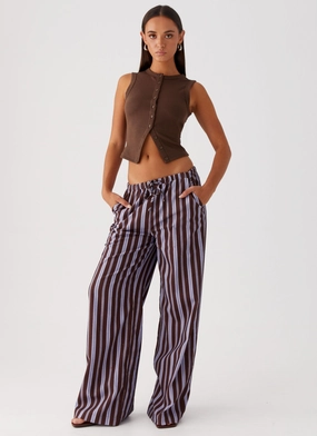 Fresh Face Linen Pants - Purple Brown Stripe EcoFriendlyMaterial