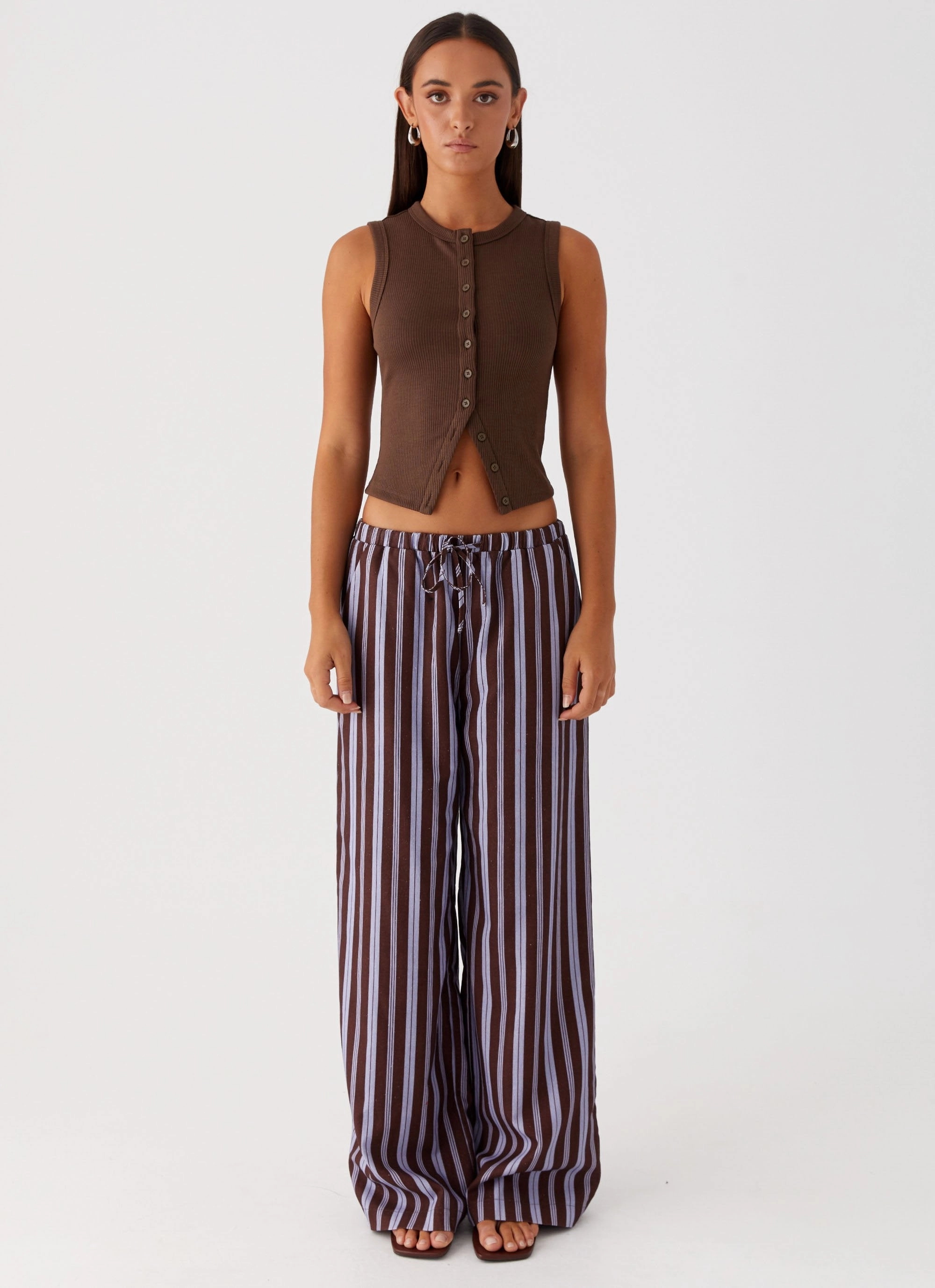 Fresh Face Linen Pants - Purple Brown Stripe Fashionable Look TearResistantPanels