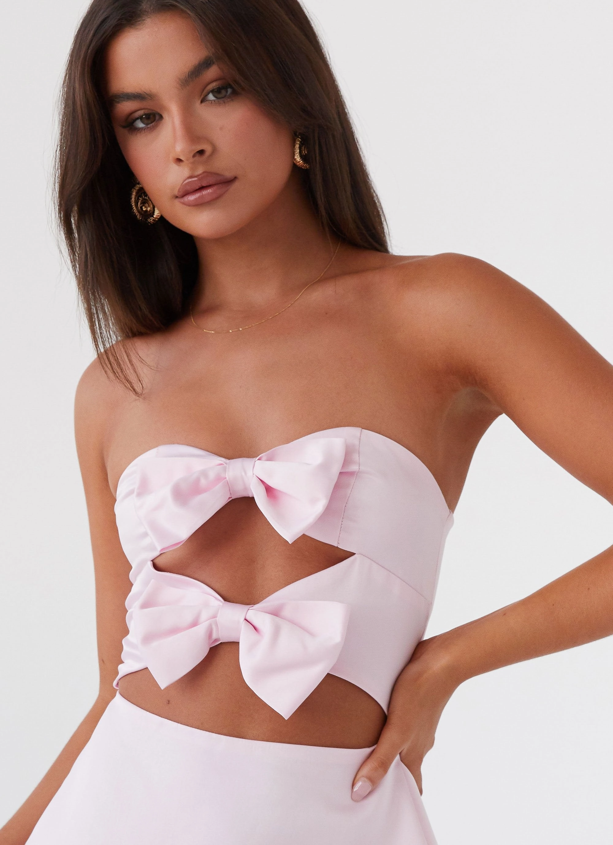 Girl Crush Bow Mini Dress - Pink Simple Texture