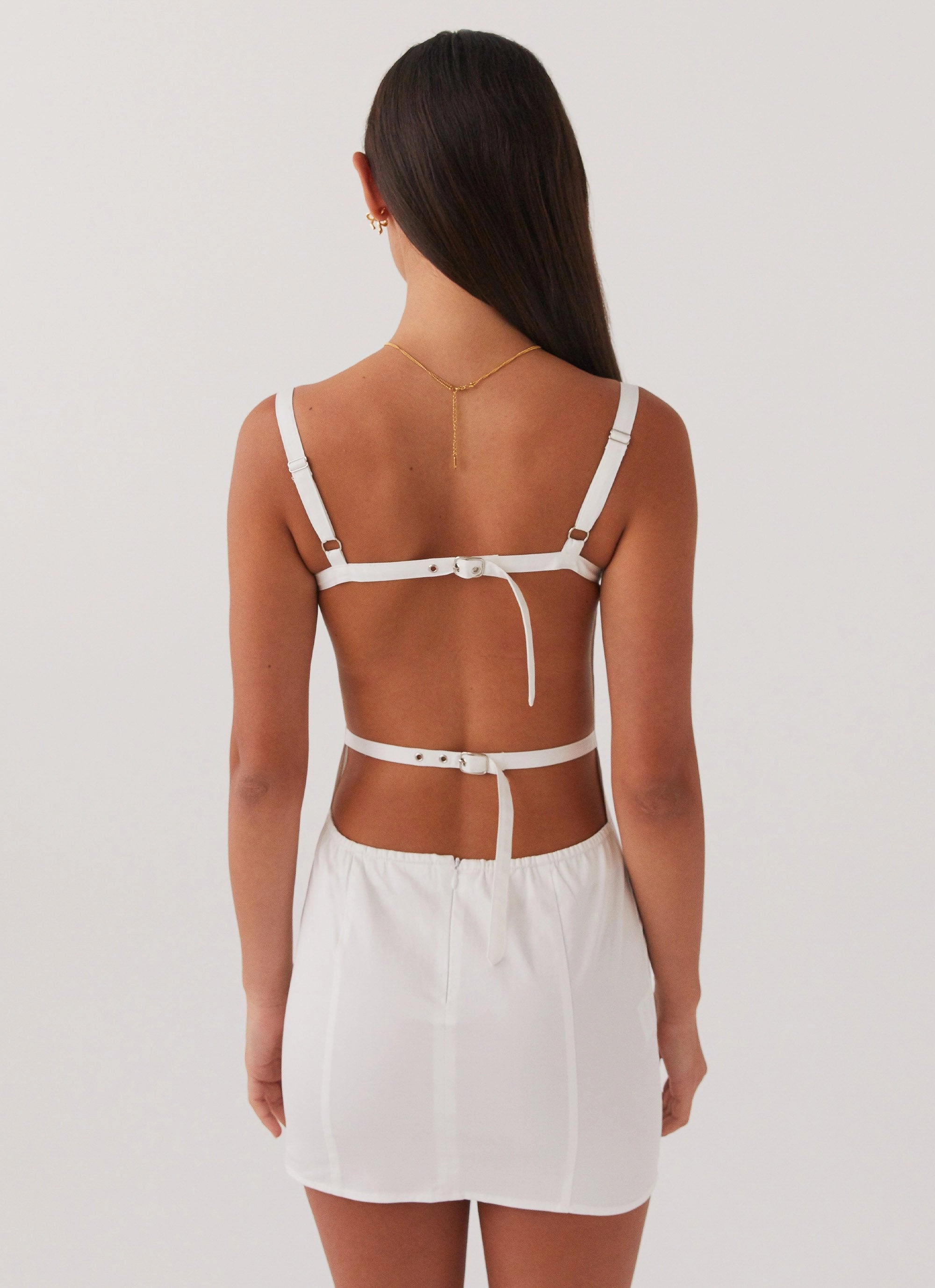 Naomi Backless Mini Dress - White Feminine Tailoring
