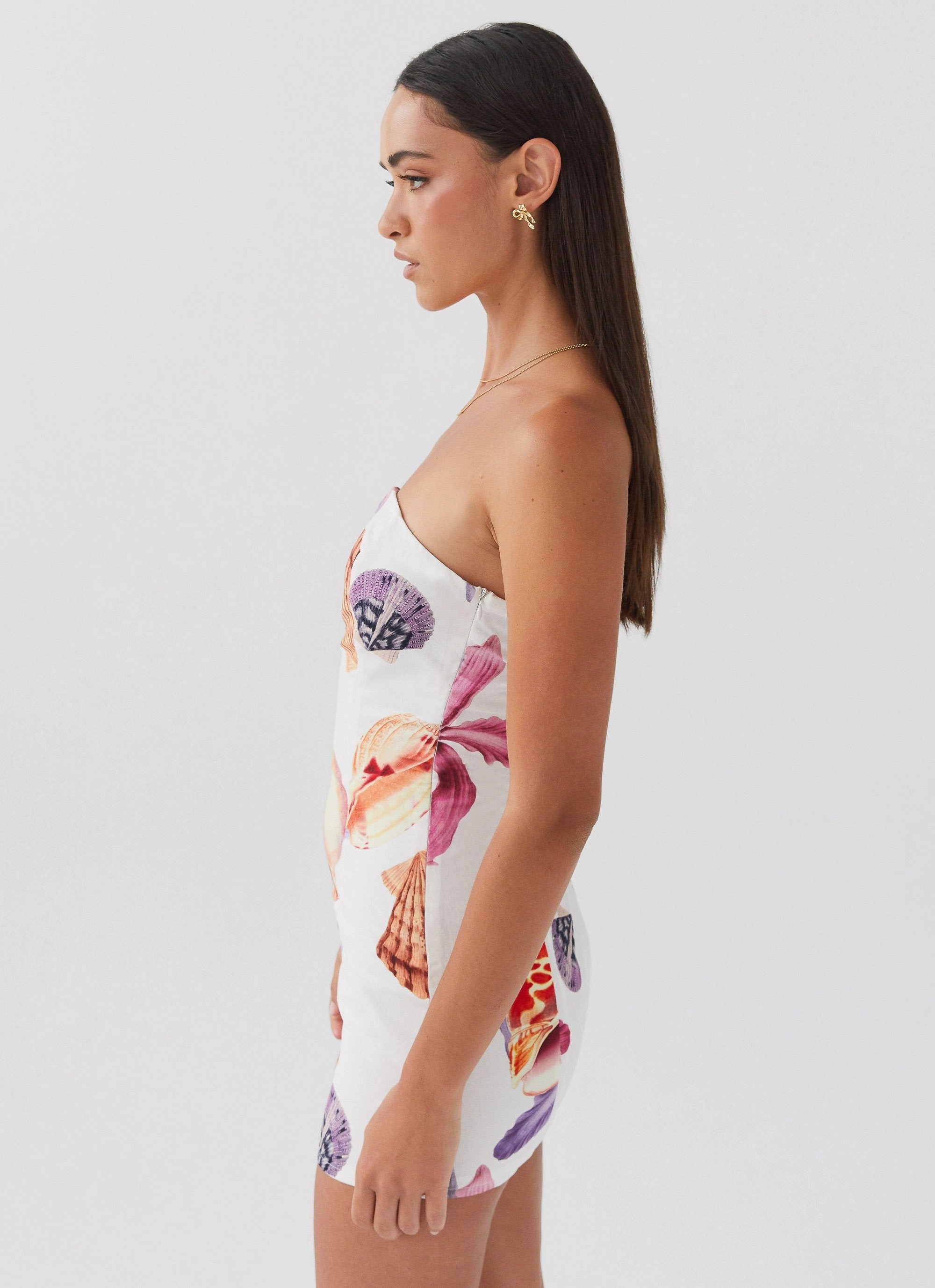 Sweetheart-Neck Freya Linen Mini Dress - Seaside Bouquet