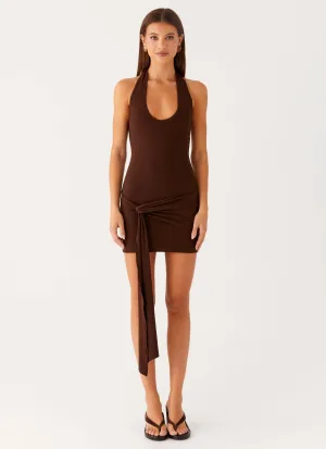 Friction Free Lining Vedetta Mini Dress - Chocolate Team Building Versatile Layering Piece Vedetta Mini Dress - Chocolate
