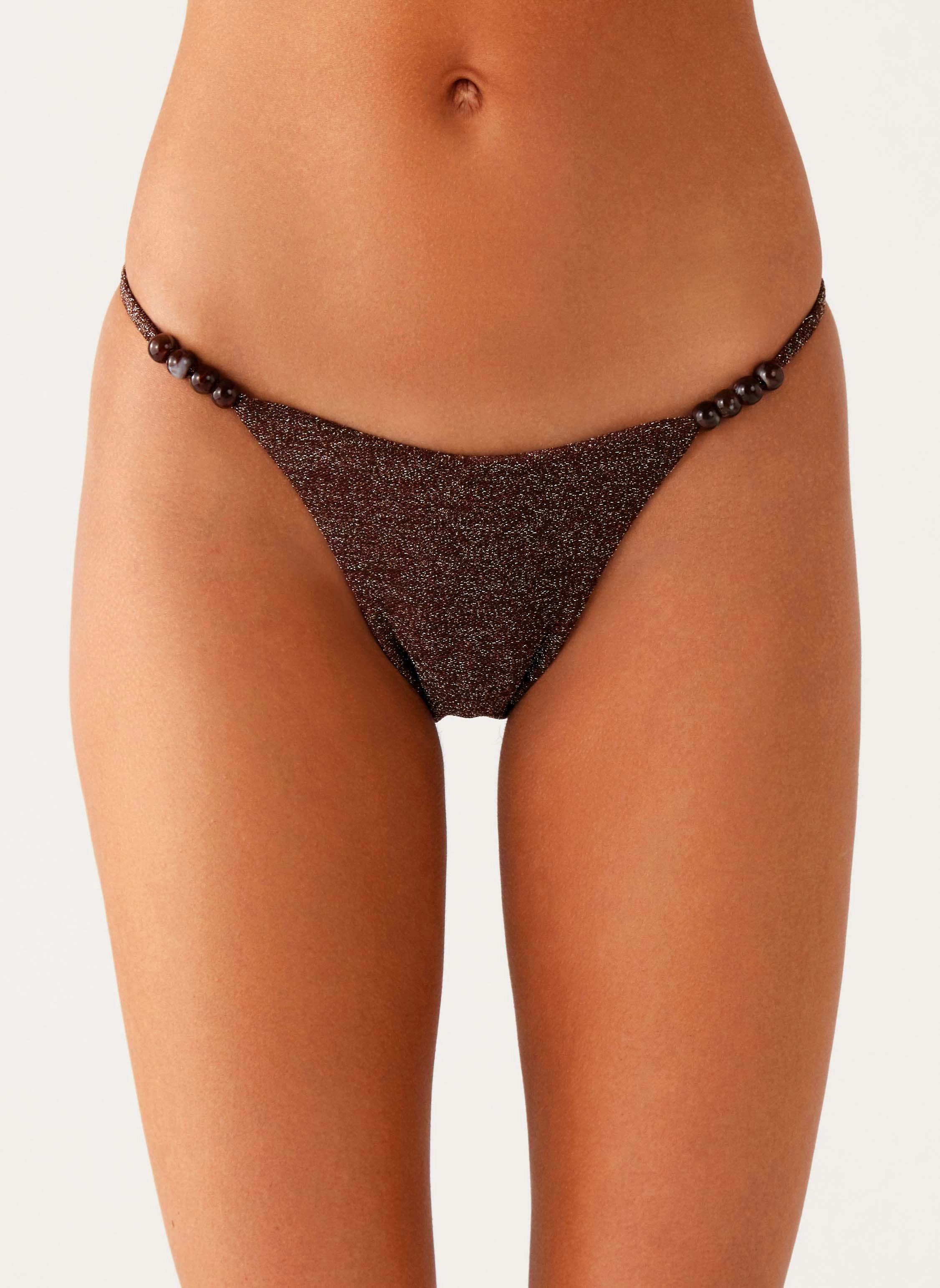 Elegant-Vibe Serefina Bead Bikini Bottom - Chocolate