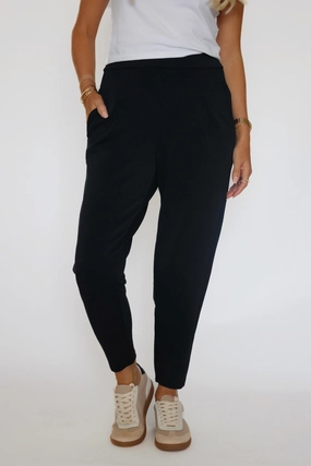 Yarn Dyed Pattern Cloth Ribbed Hemline Laguna Scuba Pant- Black