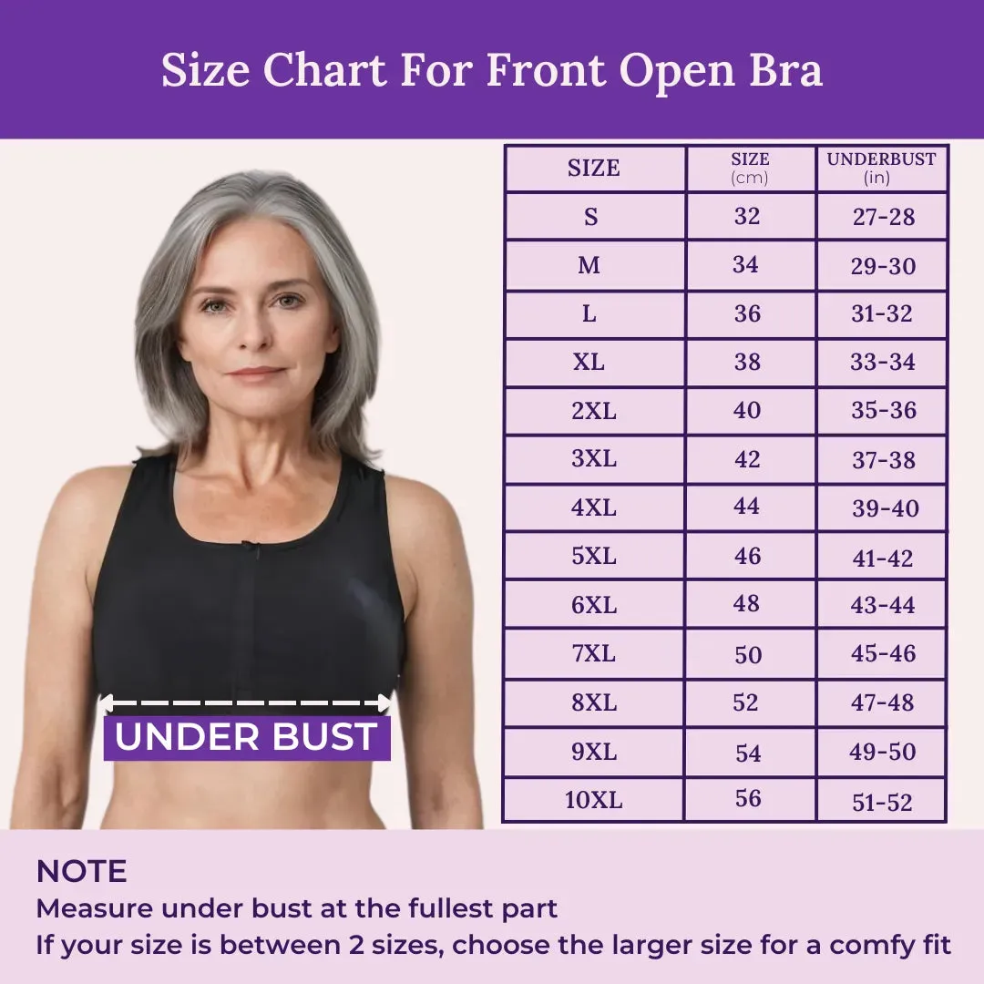 Front Open Bra For Elderly | Non Padded | Non Wired | Racerback | Full Coverage | 3 Pack