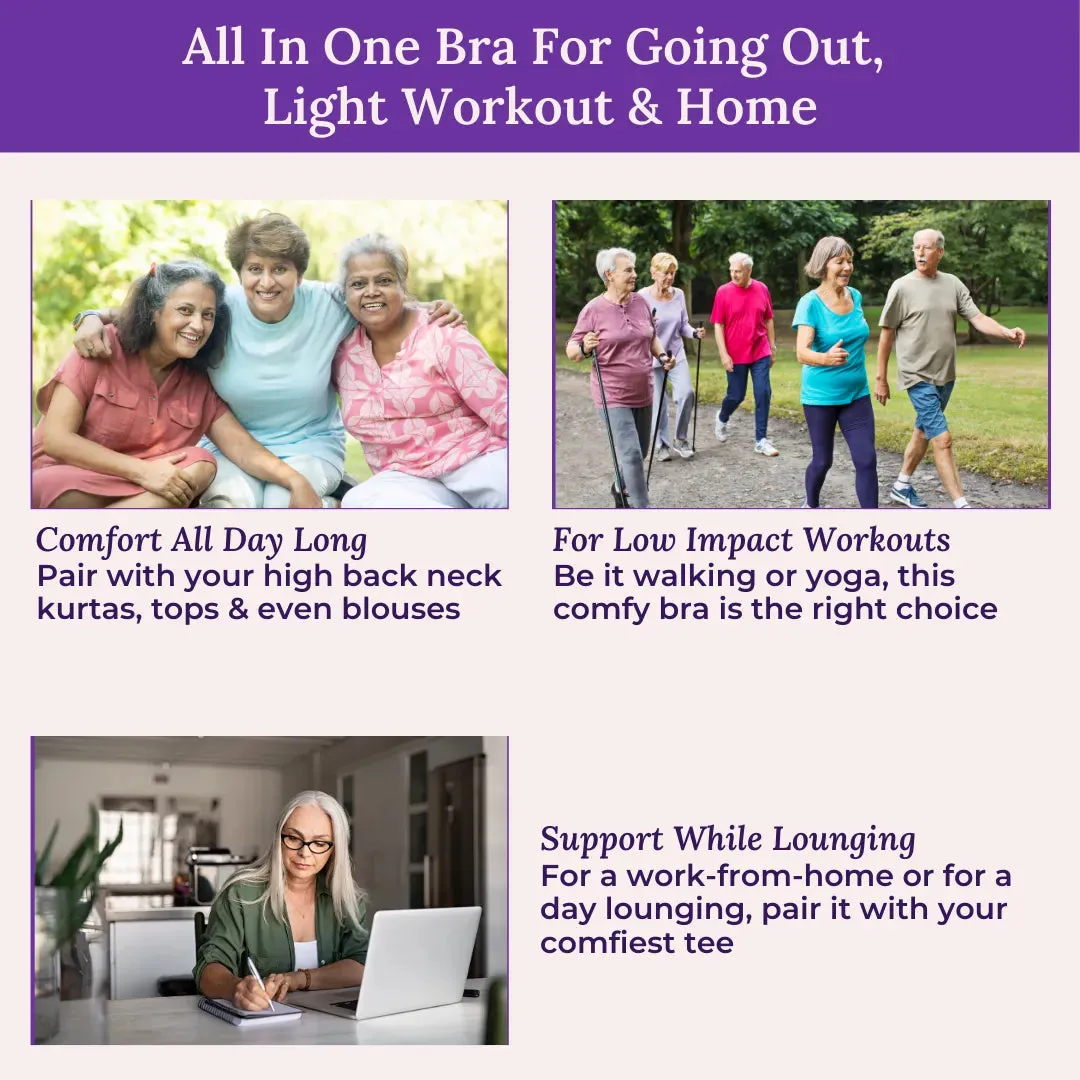 Front Open Bra For Elderly | Non Padded | Non Wired | Racerback | Full Coverage | 3 Pack