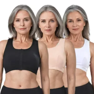 Front Open Bra For Elderly | Non Padded | Non Wired | Racerback | Full Coverage | 3 Pack