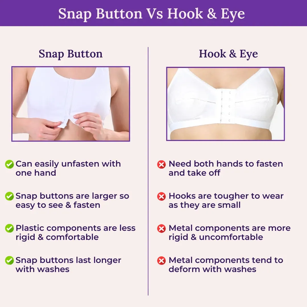 Front Open Bra For Elderly | Non Padded | Non Wired | Racerback | Full Coverage | 3 Pack