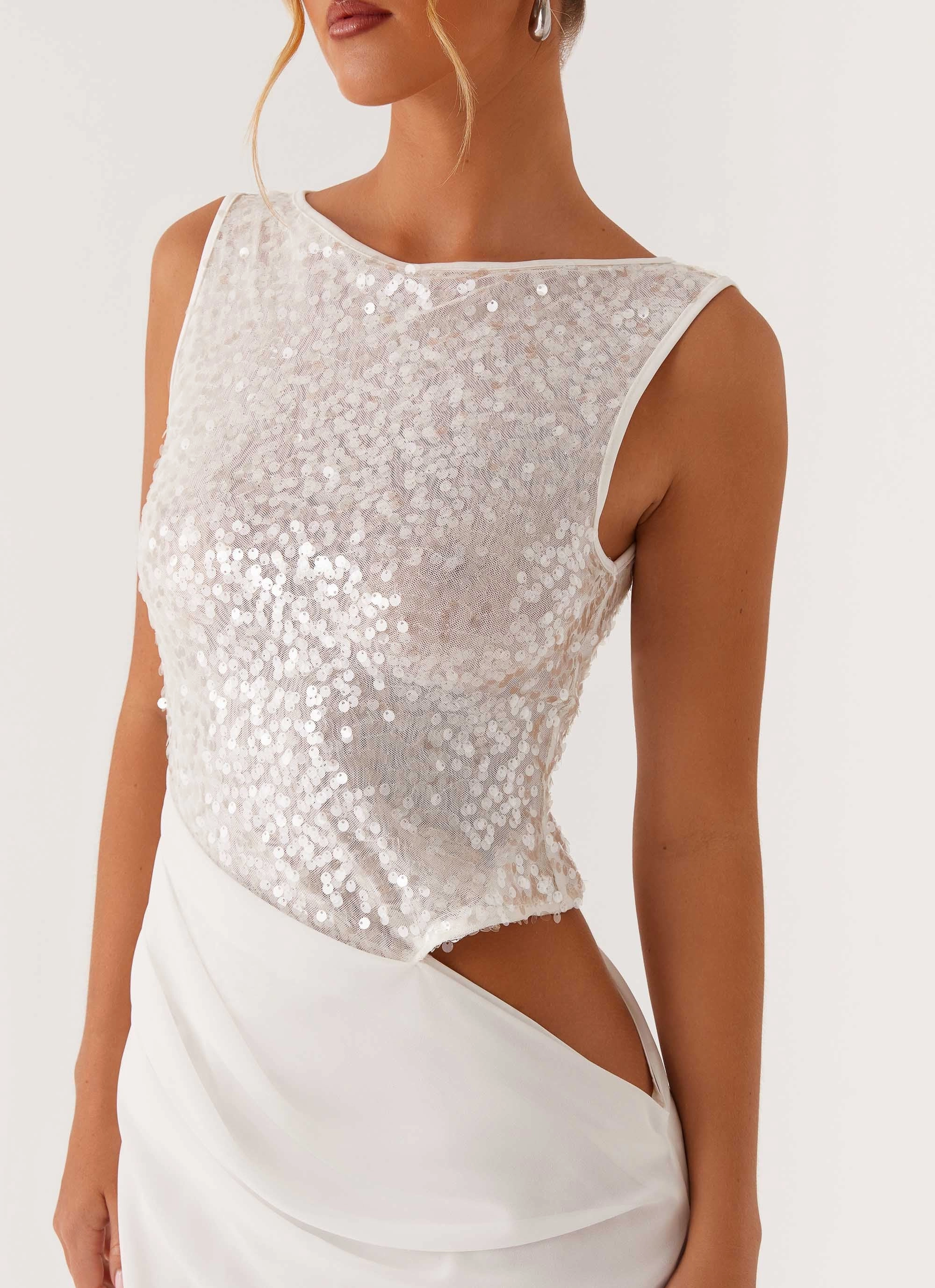 Above Ground Sequin Maxi Dress - White Mom Chic Tall Girl