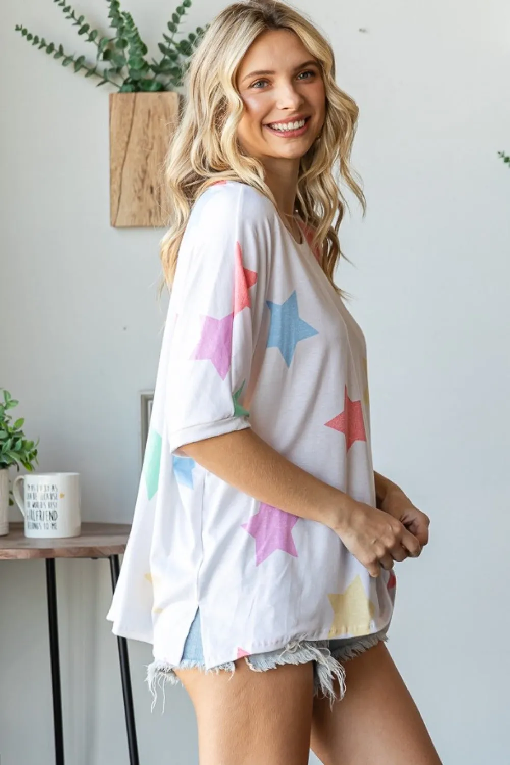 Full Size Multi Colored Star Print T-Shirt