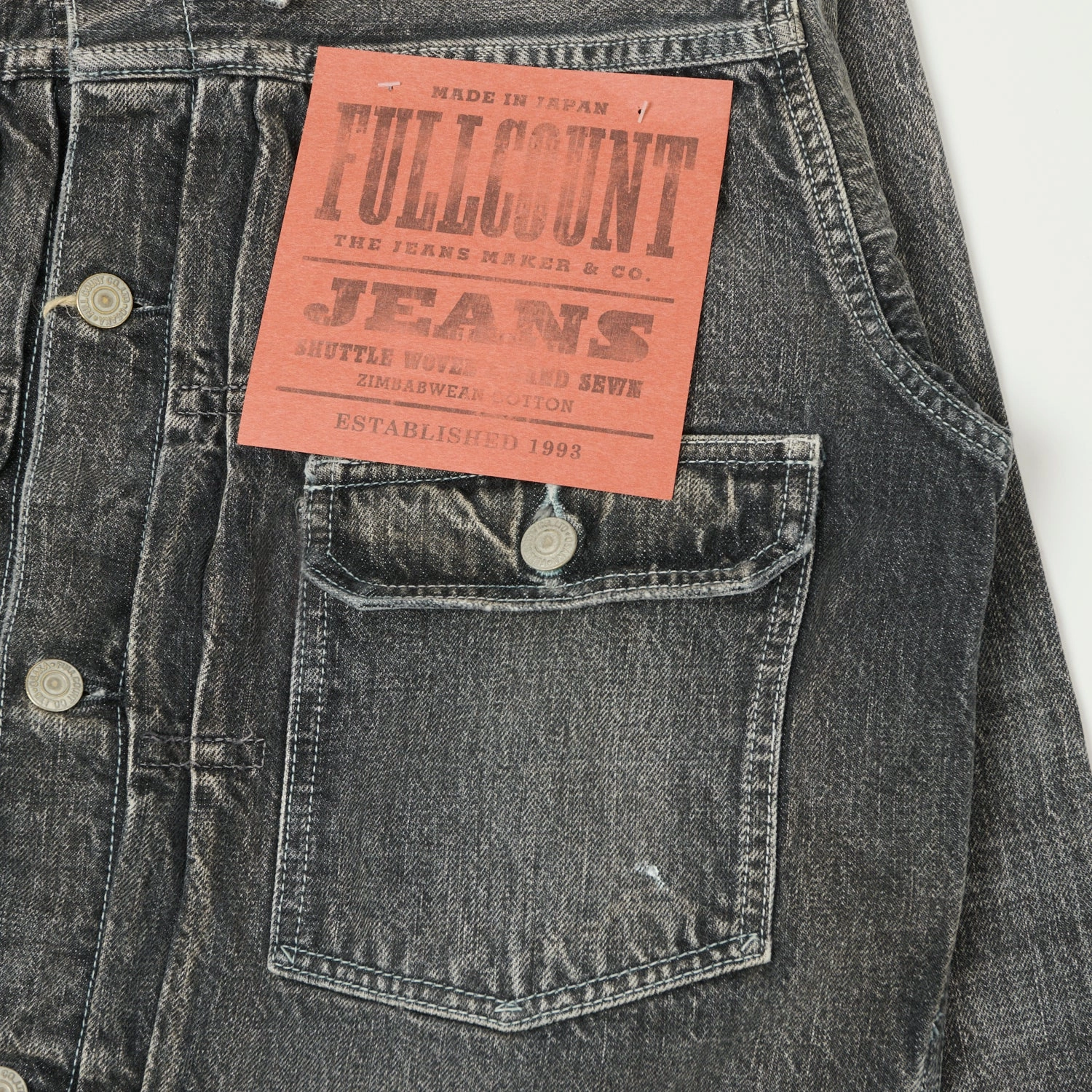 Full Count 2107 13.5oz Type I Denim Jacket - Black Splatter Dartford Wash