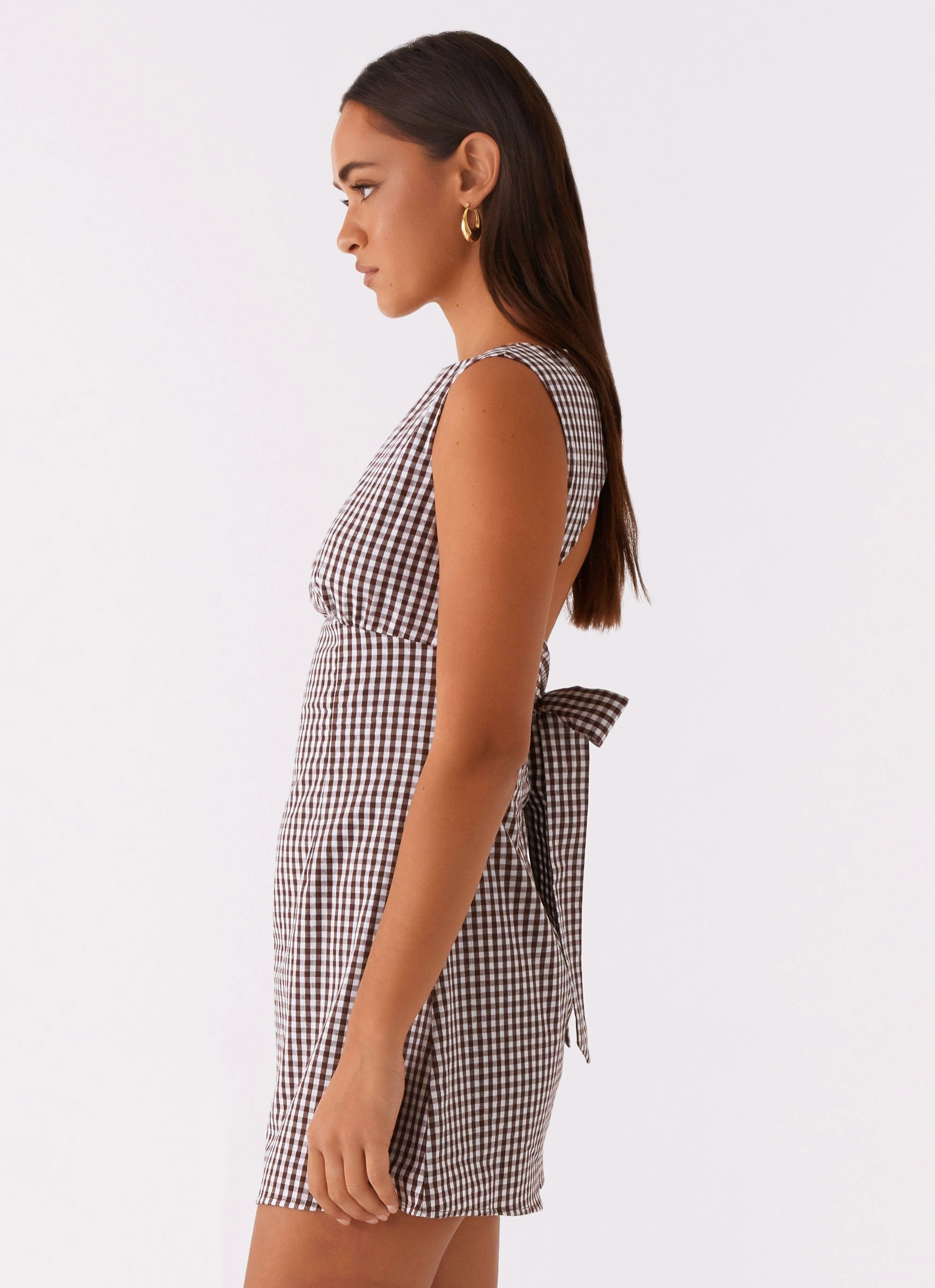 Lotus Tie Back Mini Dress - Chocolate Gingham Chic Comfort