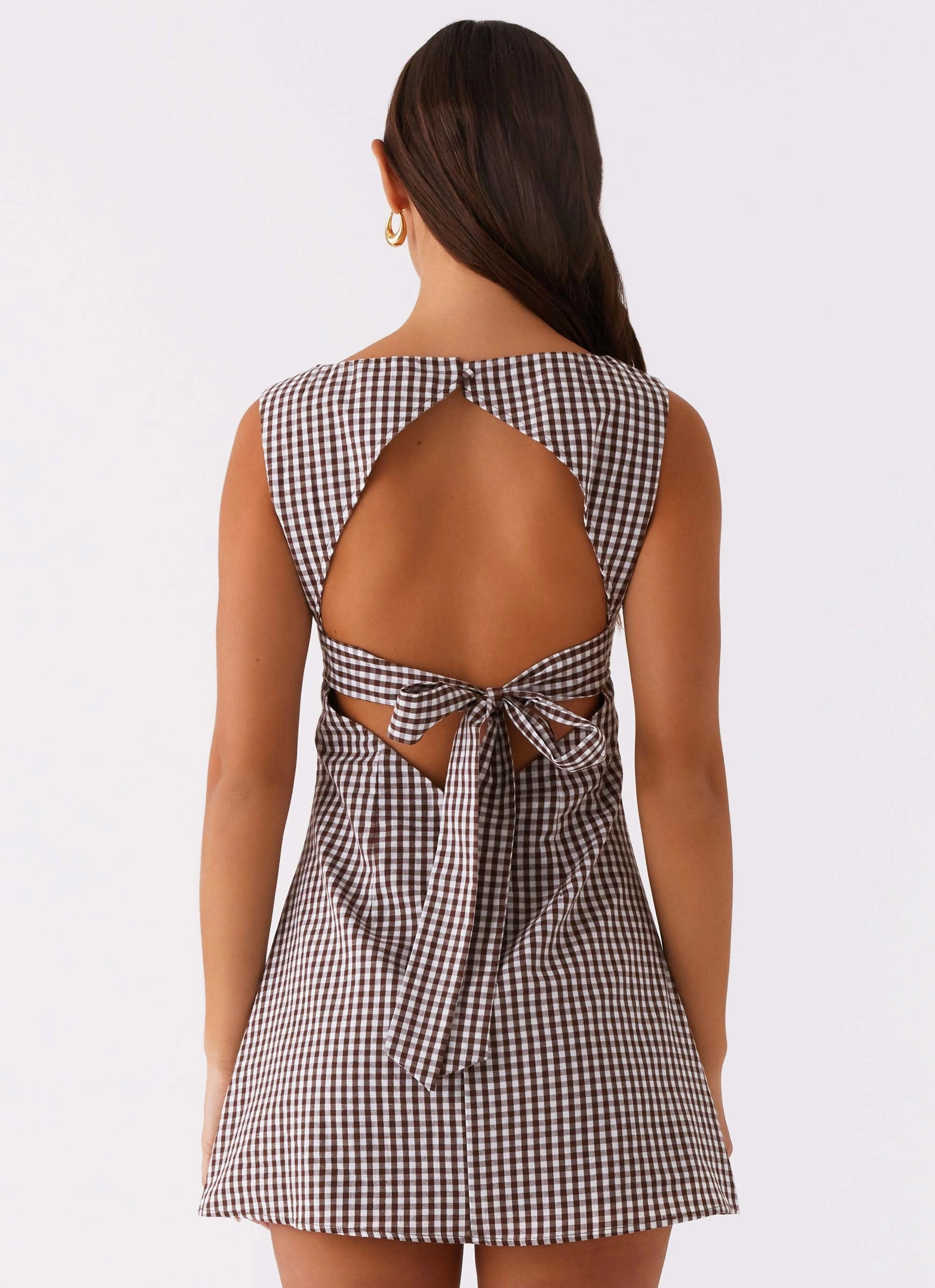 Lotus Tie Back Mini Dress - Chocolate Gingham Contemporary Vibe