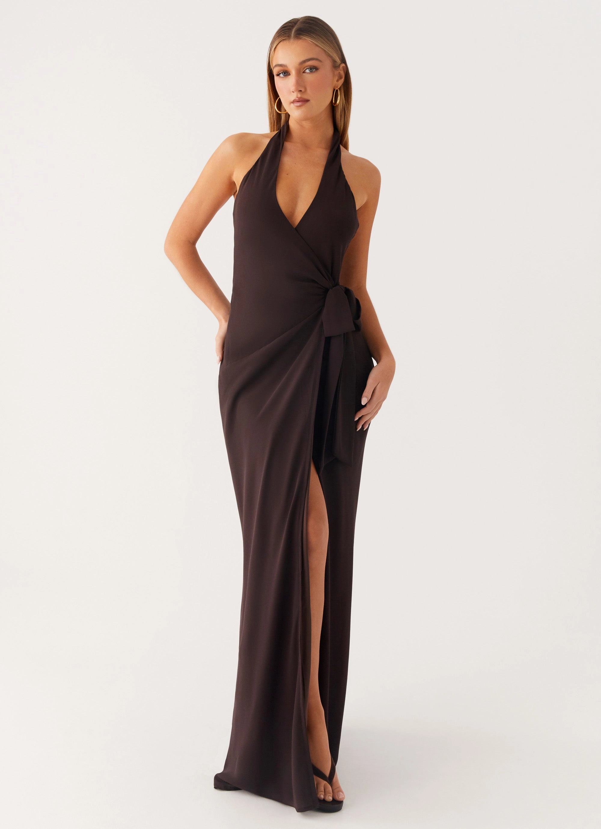So Chic Maxi Dress - Cool Chocolate Regular-fit Flowing Texture