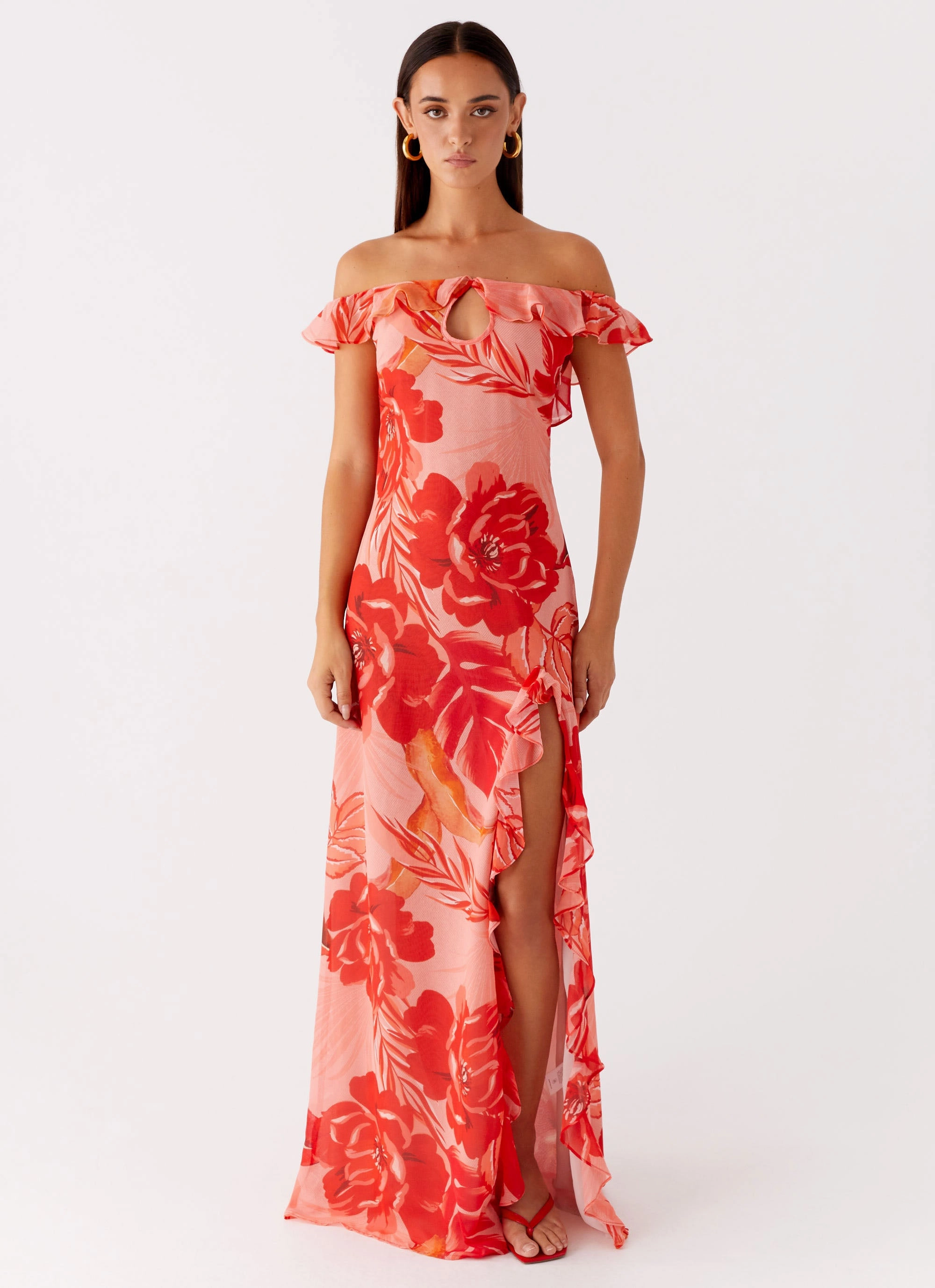 Cassiday Maxi Dress - Sicily Sunsets Print Mesh Soft Smooth Curve