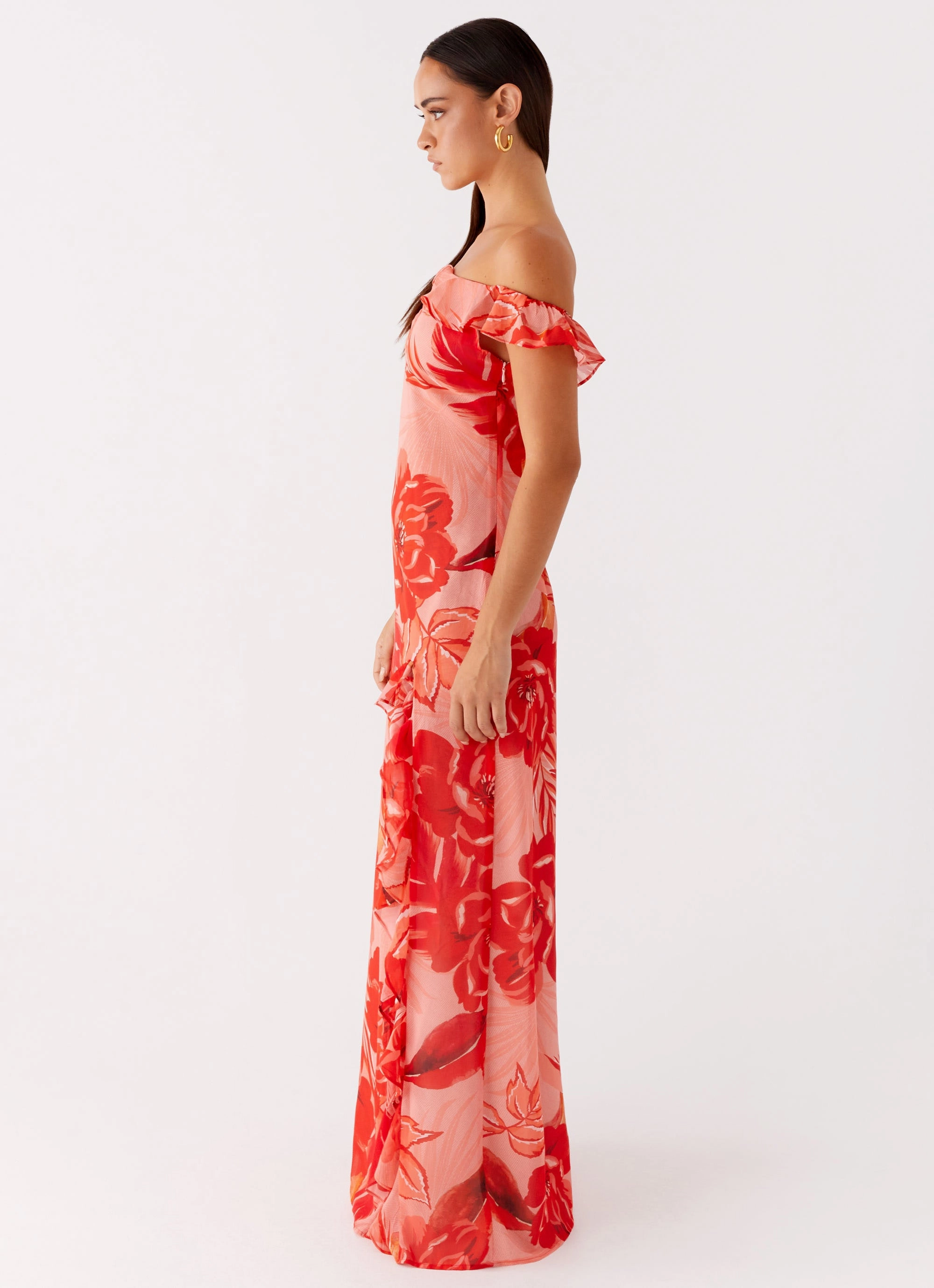 Cassiday Maxi Dress - Sicily Sunsets Print Feminine full-length gown Fluid Cut