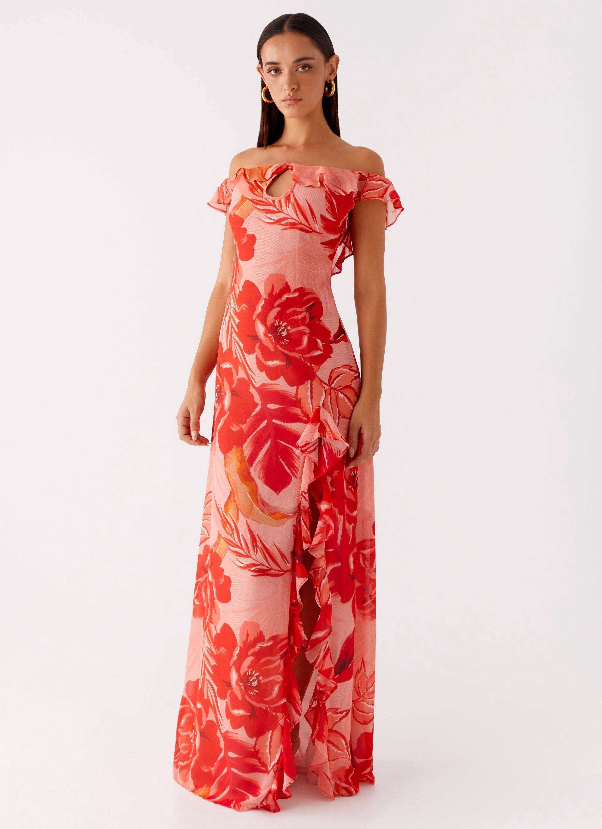 Modern Movement Peplum-Style Cassiday Maxi Dress - Sicily Sunsets Print