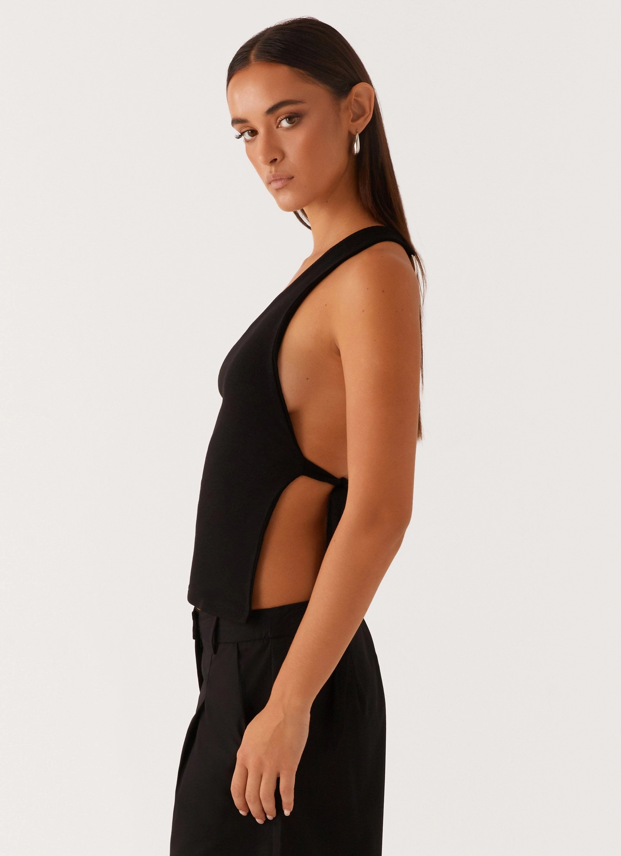 Safiya One Shoulder Top - Black Layered Placket Design