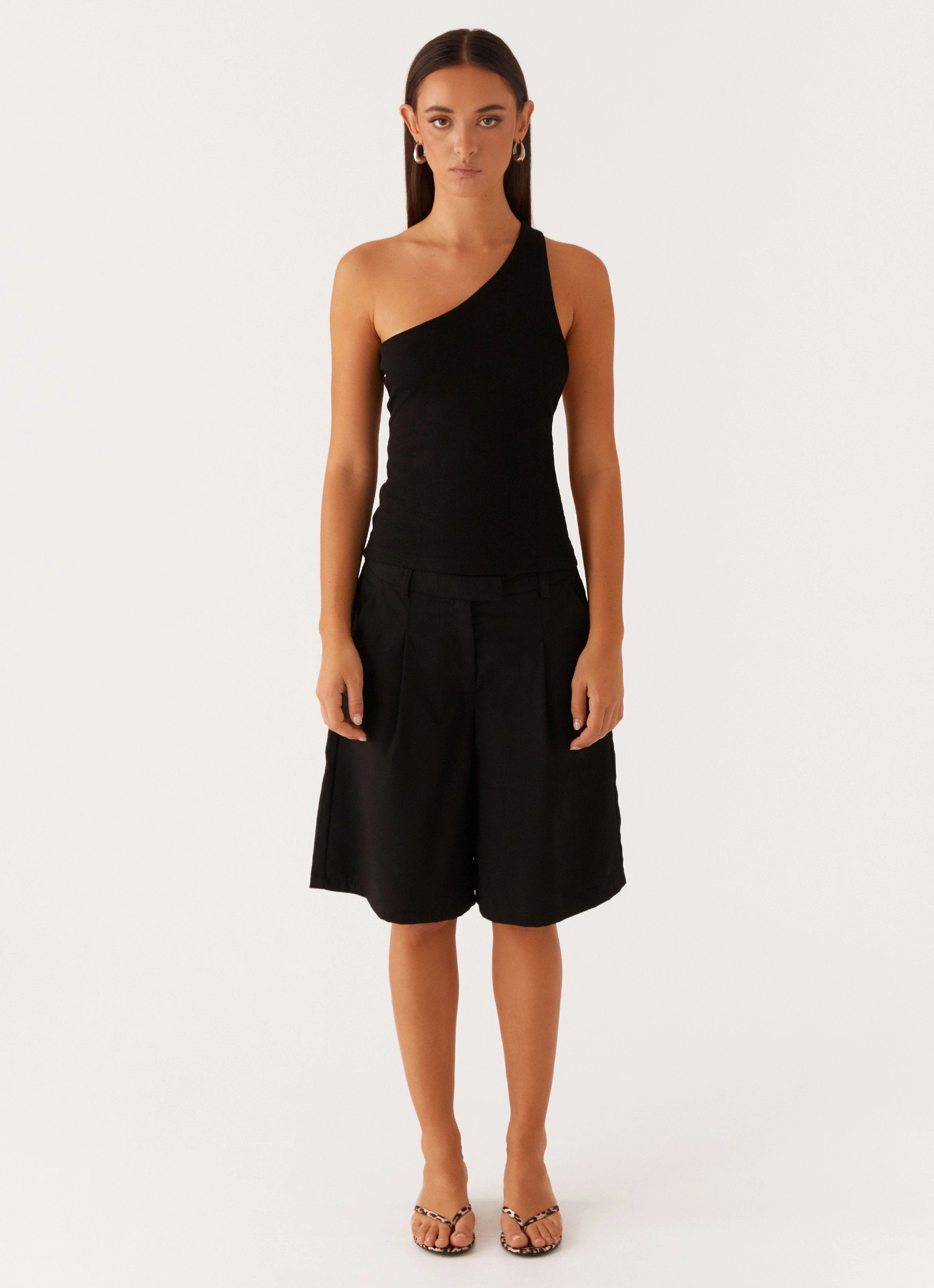 Safiya One Shoulder Top - Black Interlock Stitching TailoredCut