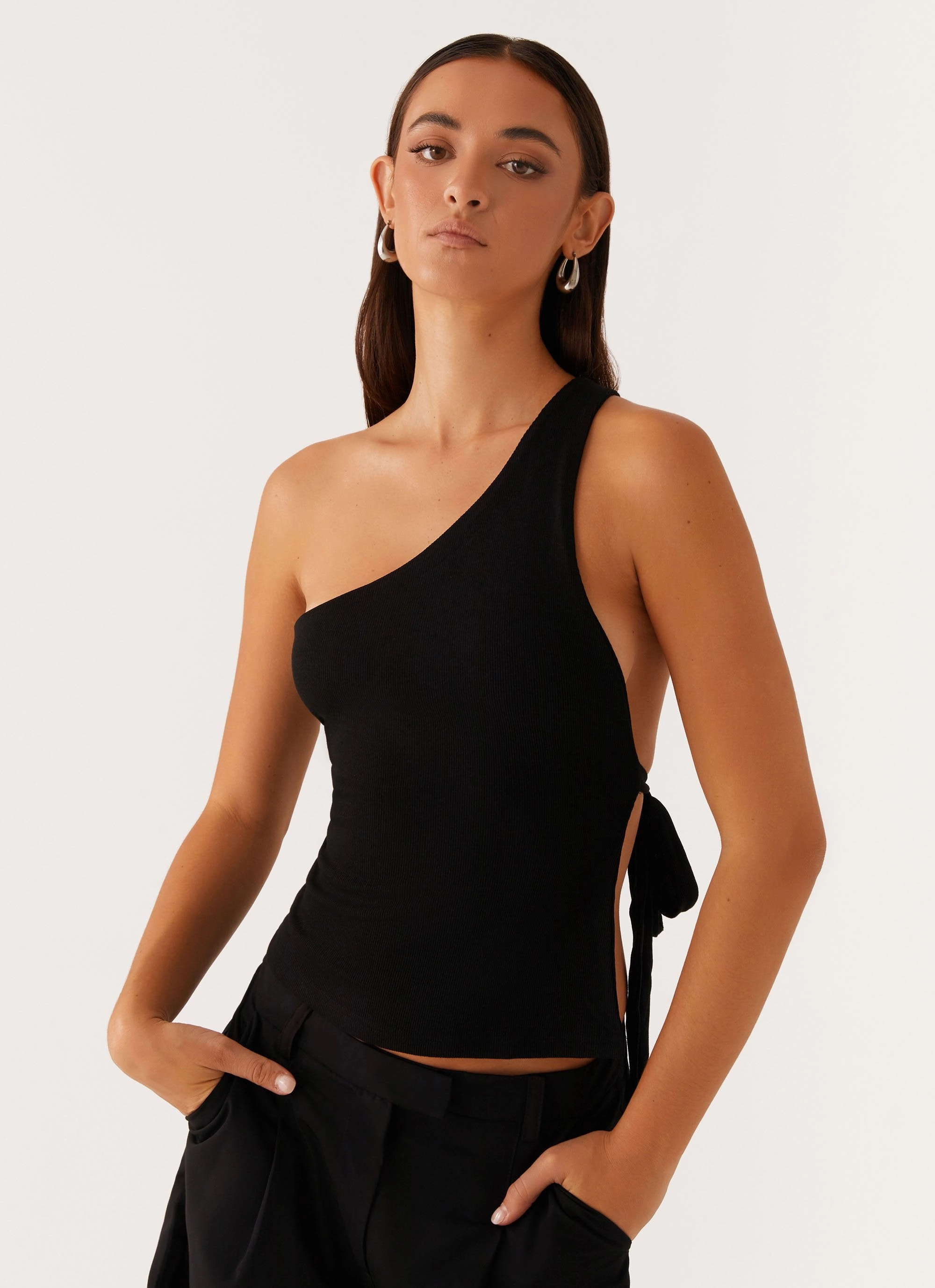 Safiya One Shoulder Top - Black FrayResistant Fabric