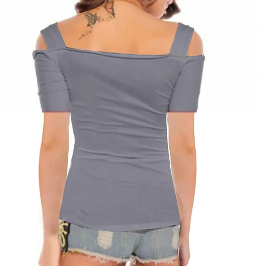 Funki Buys | Shirts | Women's Off Shoulder Metal Buckle T-shirt