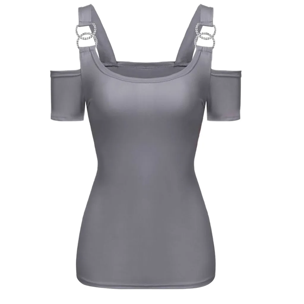Funki Buys | Shirts | Women's Off Shoulder Metal Buckle T-shirt