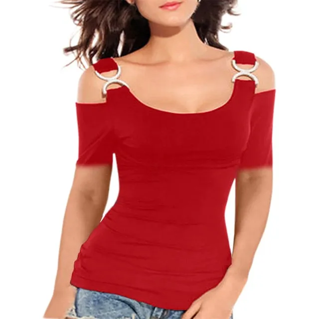 Funki Buys | Shirts | Women's Off Shoulder Metal Buckle T-shirt