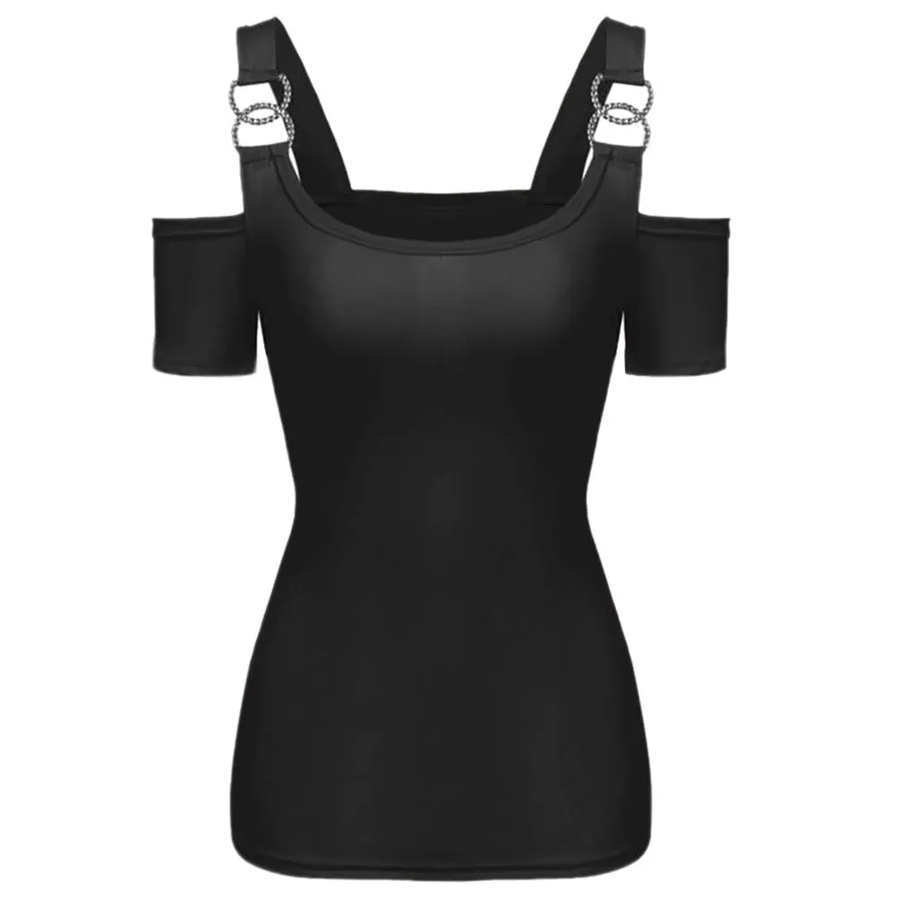 Funki Buys | Shirts | Women's Off Shoulder Metal Buckle T-shirt