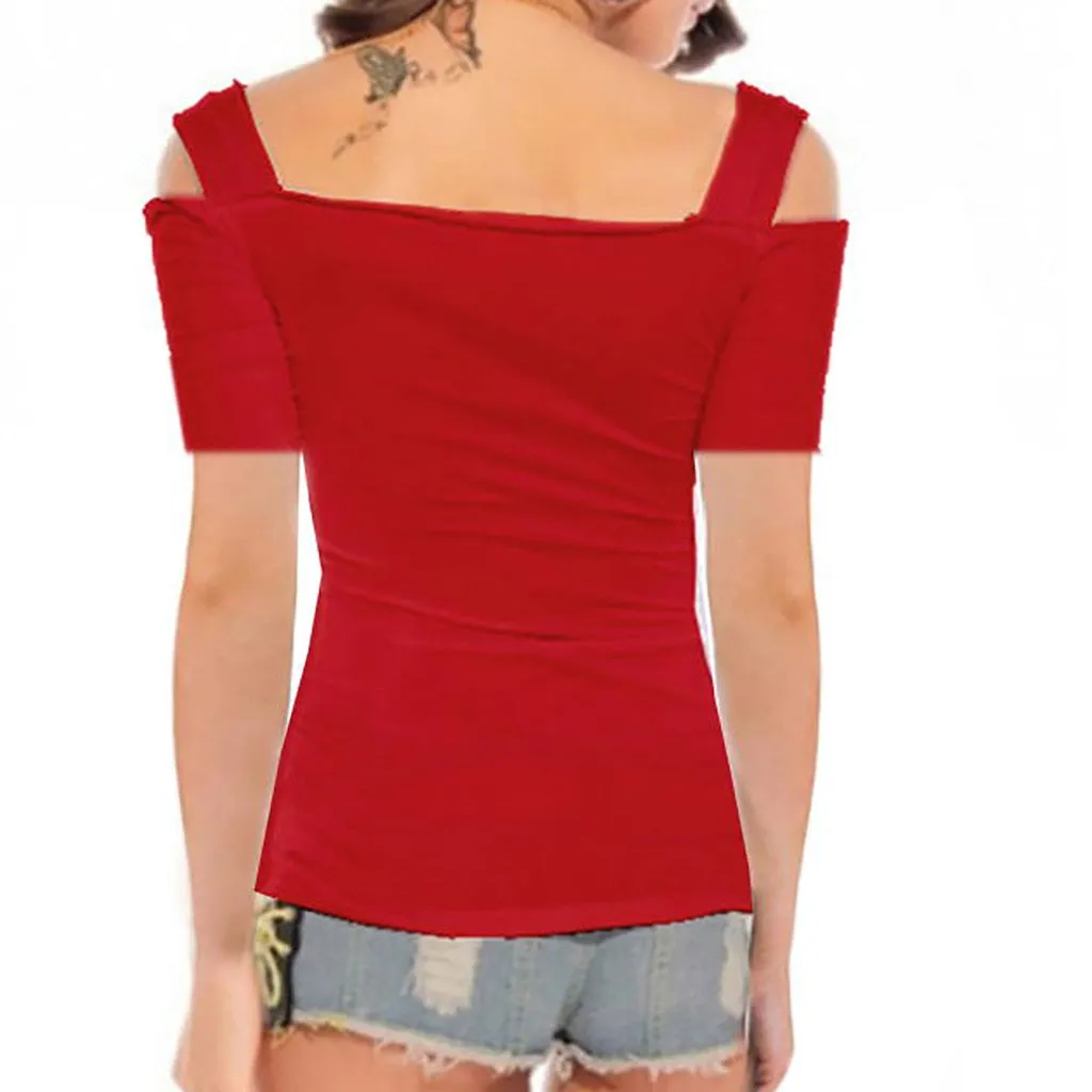 Funki Buys | Shirts | Women's Off Shoulder Metal Buckle T-shirt