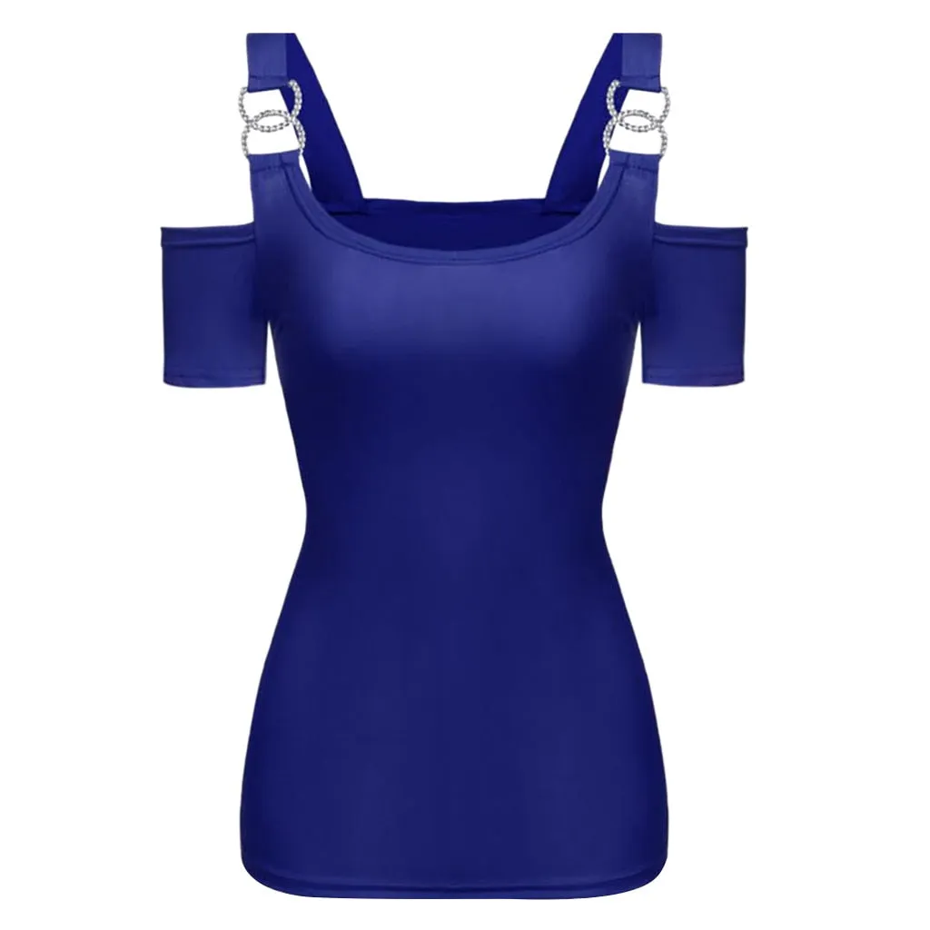 Funki Buys | Shirts | Women's Off Shoulder Metal Buckle T-shirt